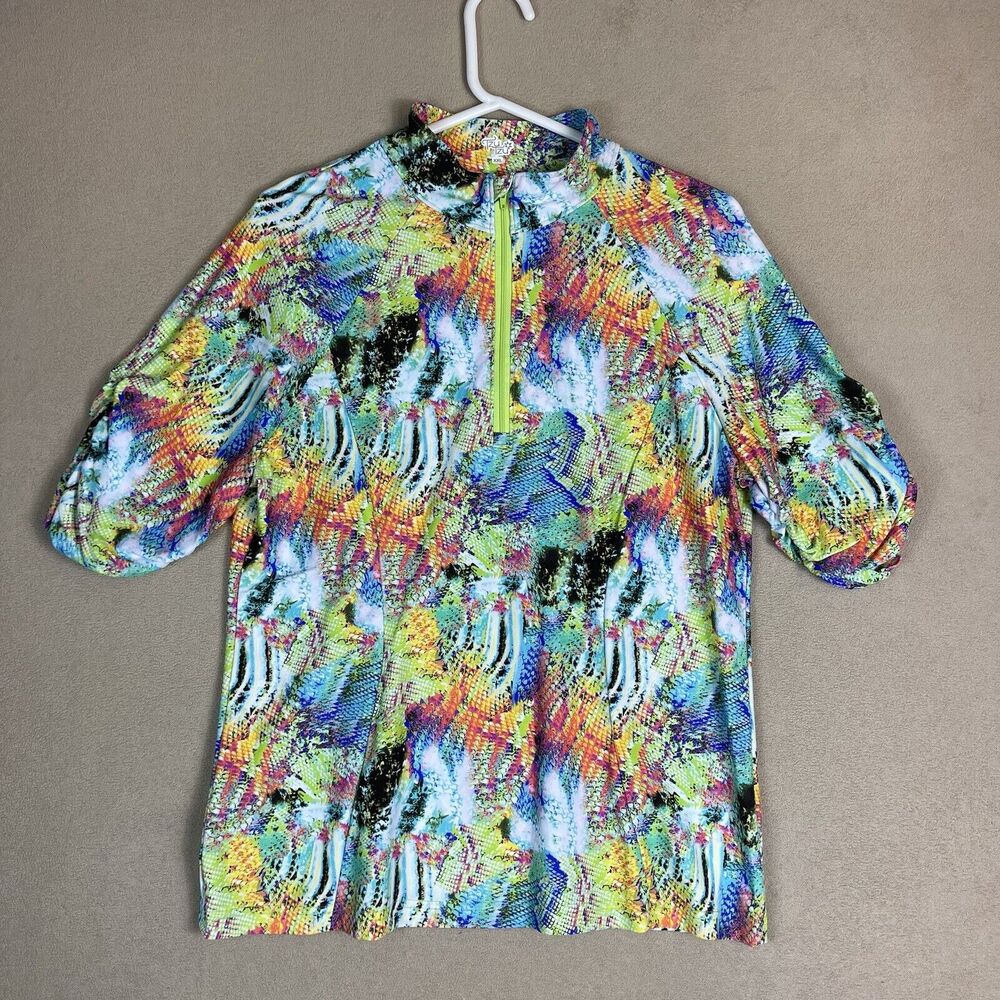 Tzu Tzu Top Womens XXL Multicolor 1/4 Zip Short Sleeve Lightweight Golf Adult